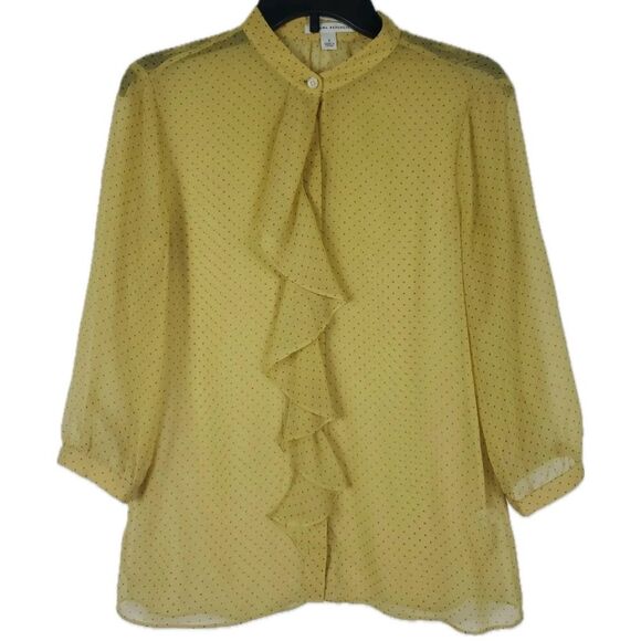 Banana Republic Tops - Banana Republic Sheer Waterfall Front Ruffles Polka Dot Button Down Blouse XL